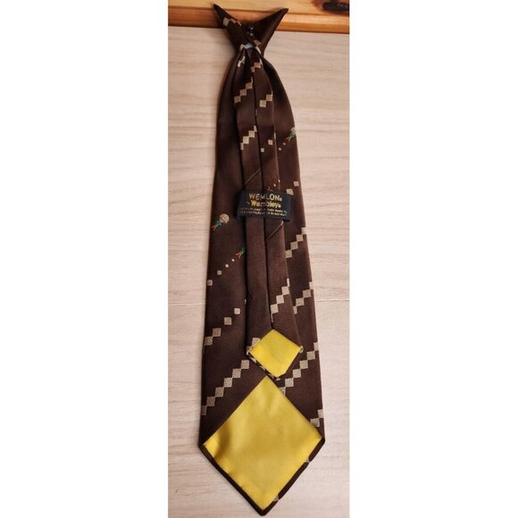 Vintage 1970 Tie Wide Brown Geometric Parachute Necktie Polyester Wembley Wemlon - Picture 3 of 8